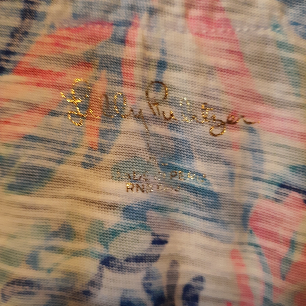 Lilly Pulitzer Blue, Pink & Navy Floral Tunic with White Trim - Picture 4 of 4